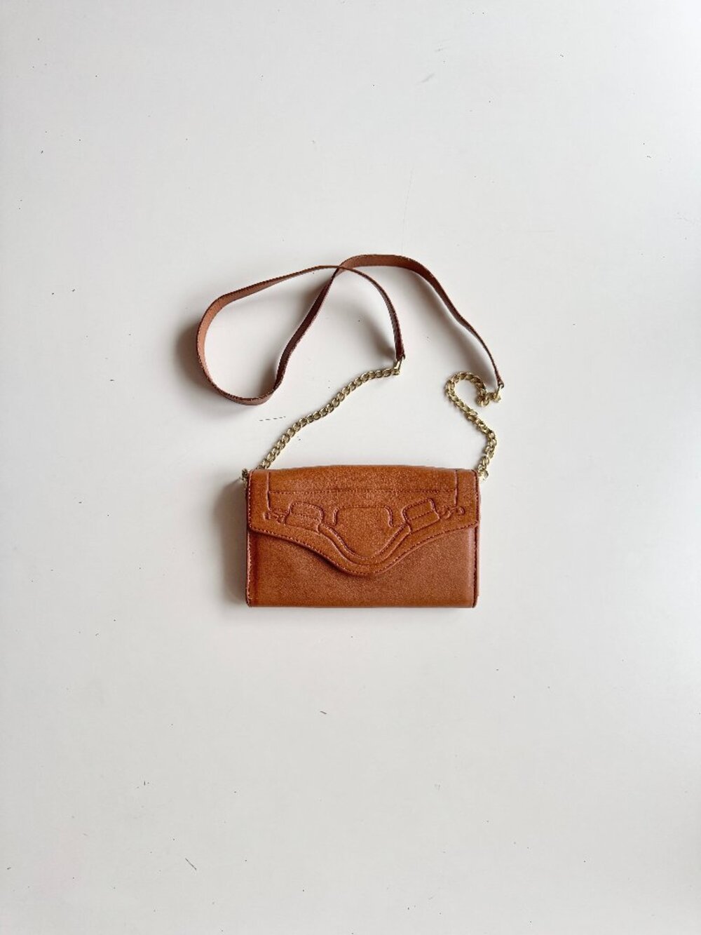 FOLEY + CORINNA City Flap Whiskey Brown Leather Wallet On Chain Strap